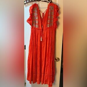 NWT/ Free People Roaring Red Dress with Tassel Detail